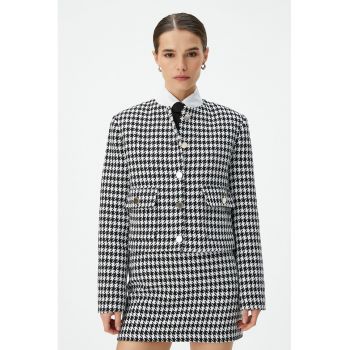 Sacou cu buzunare aplicate si imprimeu houndstooth