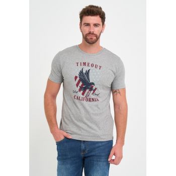 Tricou barbat cu imprimeu - Gri -