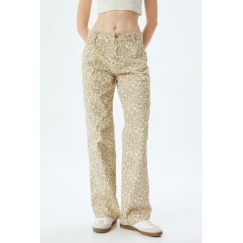 Pantaloni drepti cu talie medie - din bumbac - cu animal print