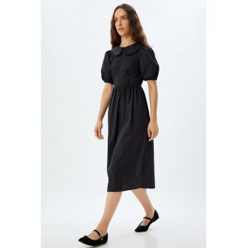 Rochie midi de bumbac cu maneci scurte