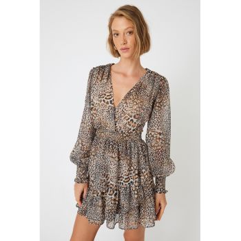 Rochie mini cu decolteu in V si imprimeu leopard