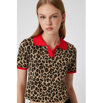 Tricou crop polo cu animal print