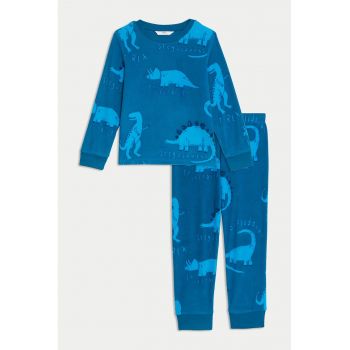 Pijama din fleece cu imprimeu cu dinozauri