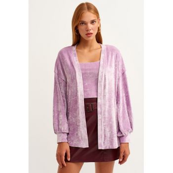 Cardigan cu aspect de catifea si maneci cazute