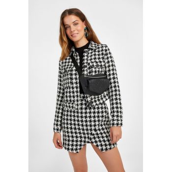 Jacheta-camasa crop cu model houndstooth