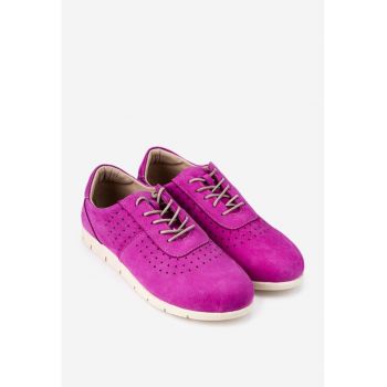 Pantofi fuchsia din piele cu aspect perforat