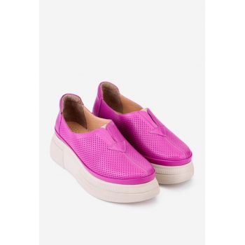 Pantofi fuchsia din piele perforata cu elastic