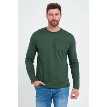 Tricou barbat cu maneca lunga si buzunar - Verde -