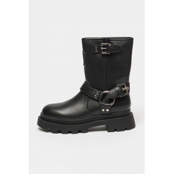 Cizme mid-calf biker de piele si piele ecologica Kimmel