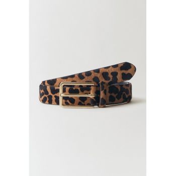 Curea de piele cu par scurt si animal print