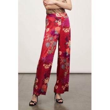 Pantaloni drepti cu model floral