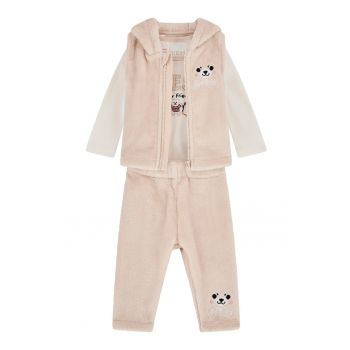 Set de vesta - pantaloni si body cu insertii din material teddy