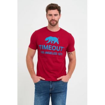 Tricou barbat cu imprimeu logo - Rosu -