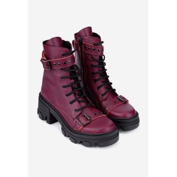 Ghete dama din piele naturala burgundy accesorizate