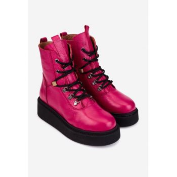 Ghete dama din piele texturata fuchsia