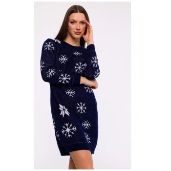 Pulover - Rochie pulover - model de Craciun - fir acrilic - One Size - albastru marin