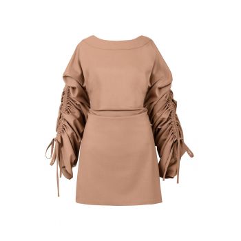 Rochie scurta cu maneci cu fronseuri Mocha