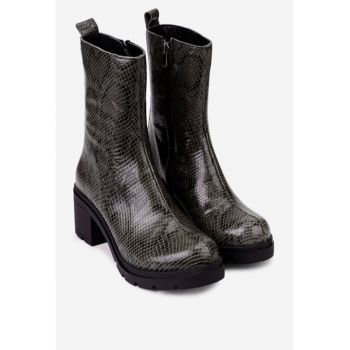 Botine gri cu negru din piele model snake print