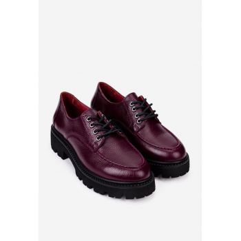 Pantofi dama burgundy din piele naturala texturata