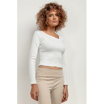 Bluza crop cu decolteu asimetri - alb