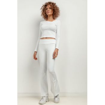 Pantaloni evazati cu talie elastica T414 - alb