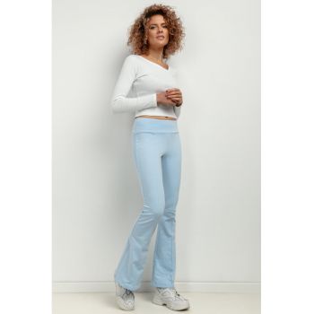 Pantaloni evazati cu talie elastica T414 - albastru deschis