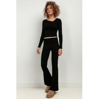 Pantaloni evazati cu talie elastica T414 - negru