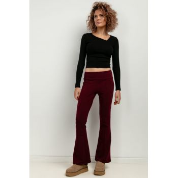 Pantaloni evazati cu talie elastica T414 - rosu bordeaux