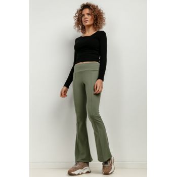 Pantaloni evazati cu talie elastica T414 - verde