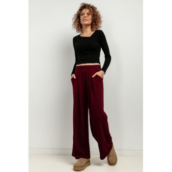 Pantaloni sport cu croiala ampla si talie elastica T413 - burgundy