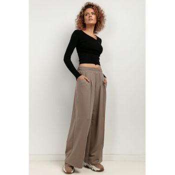 Pantaloni sport cu croiala ampla si talie elastica T413 - cappuccino