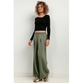 Pantaloni sport cu croiala ampla si talie elastica T413 - verde