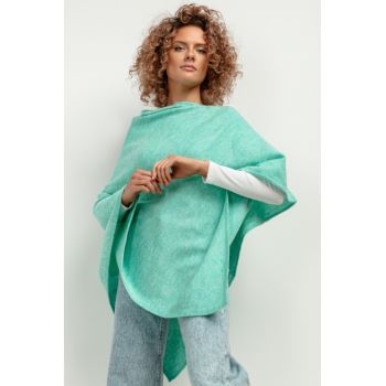 Poncho cu amestec de lana - acvamarin -