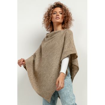 Poncho cu amestec de lana - bej inchis -