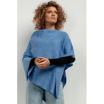 Poncho cu amestesc de lana - albastru -