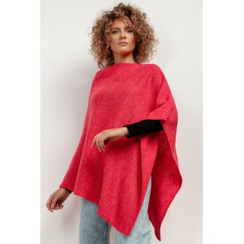 Poncho cu amestesc de lana - rosu -