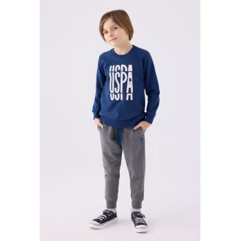 Set de bluza sport cu imprimeu logo si pantaloni sport