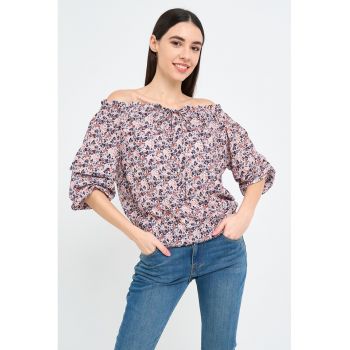 Bluza cu decolteu pe un umar si imprimeu floral