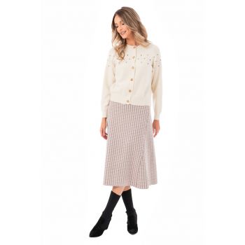 Fusta midi evazata cu model houndstooth