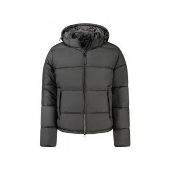 Geaca bomber barbati - cu 2 buzunare exterioare - cu gluga - logo - Negru