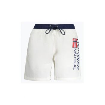 Pantaloni scurti barbati pentru inot cu imprimeu cu logo - croiala Regular fit - Alb