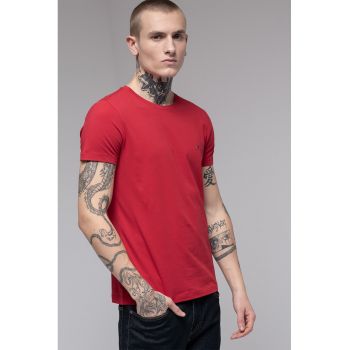 Tricou slim fit cu decolteu la baza gatului