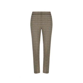 Pantaloni in carouri cu pliu frontal - taupe