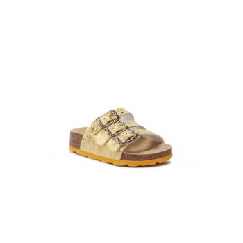 Papuci flip-flop fete - Piele ecologica - Auriu