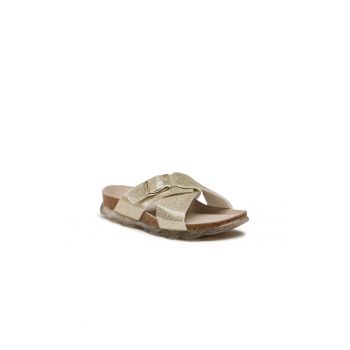 Papuci flip-flop fete - Piele ecologica - Auriu -