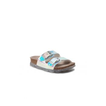 Papuci flip-flop fete - Piele ecologica - Multicolor