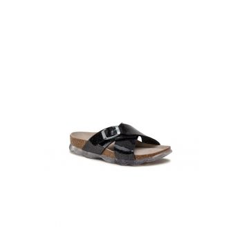 Papuci flip-flop fete - Piele ecologica - Negru