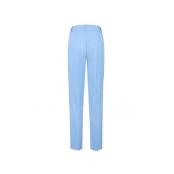 Pantaloni conici cu talie inalta si pliu frontal - Albastru pastel