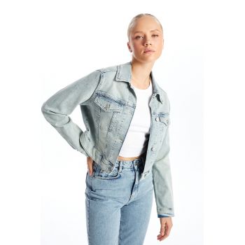 Jacheta crop din denim