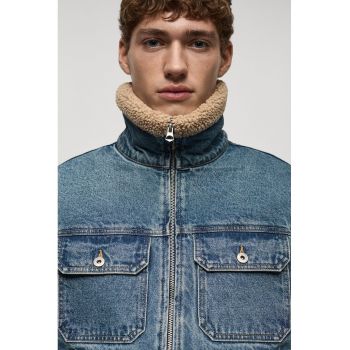 Jacheta din denim cu captuseala de blana shearling sintetica